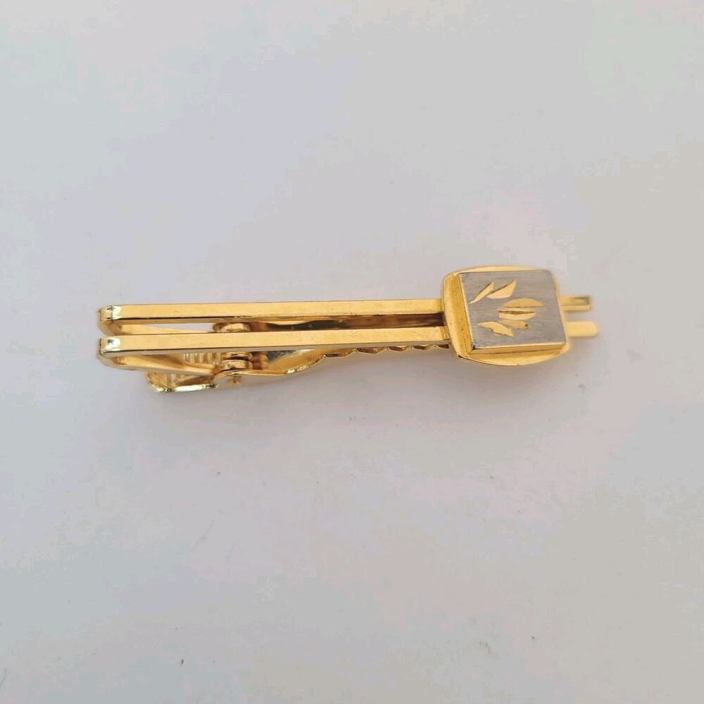 Unbranded Two Tone Tie Clasp Tack Clip Bar Tack Gold Silver Two Tone MCM Vintage